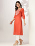 Rust Pure Cotton Yoke Embroidered Straight Kurta