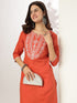 Rust Pure Cotton Yoke Embroidered Straight Kurta