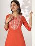 Rust Pure Cotton Yoke Embroidered Straight Kurta