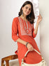 Rust Pure Cotton Yoke Embroidered Straight Kurta