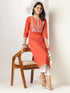 Rust Pure Cotton Yoke Embroidered Straight Kurta