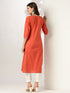 Rust Pure Cotton Yoke Embroidered Straight Kurta