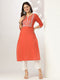 Rust Pure Cotton Yoke Embroidered Straight Kurta