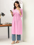 Light Pink Pure Cotton Yoke Embroidered A-line Kurta