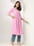 Light Pink Pure Cotton Yoke Embroidered A-line Kurta