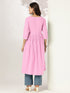 Light Pink Pure Cotton Yoke Embroidered A-line Kurta