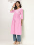 Light Pink Pure Cotton Yoke Embroidered A-line Kurta