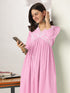 Light Pink Pure Cotton Yoke Embroidered A-line Kurta