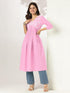 Light Pink Pure Cotton Yoke Embroidered A-line Kurta