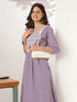 Janasya Women's Lavender Pure Cotton Yoke Embroidered A-line Kurta