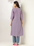 Janasya Women's Lavender Pure Cotton Yoke Embroidered A-line Kurta