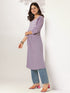 Janasya Women's Lavender Pure Cotton Yoke Embroidered A-line Kurta