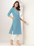 Janasya Women's Light Blue Pure Cotton Yoke Embroidered Straight Kurta