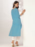 Janasya Women's Light Blue Pure Cotton Yoke Embroidered Straight Kurta