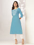 Janasya Women's Light Blue Pure Cotton Yoke Embroidered Straight Kurta