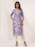 Janasya Women's Light Purple Pure Cotton Embroidered Straight Kurta