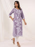 Janasya Women's Light Purple Pure Cotton Embroidered Straight Kurta