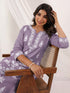Janasya Women's Light Purple Pure Cotton Embroidered Straight Kurta