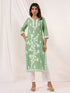 Janasya Women's Light Green Pure Cotton Embroidered Straight Kurta
