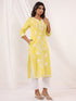 Janasya Women's Yellow Pure Cotton Embroidered Straight Kurta