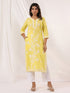 Janasya Women's Yellow Pure Cotton Embroidered Straight Kurta