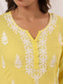 Janasya Women's Yellow Pure Cotton Embroidered Straight Kurta