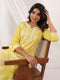 Janasya Women's Yellow Pure Cotton Embroidered Straight Kurta