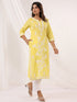 Janasya Women's Yellow Pure Cotton Embroidered Straight Kurta