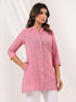 Janasya Women's Pink Cotton Solid Straight Short Kurti