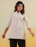Janasya Women's Beige Cotton Striped Straight Short Kurti