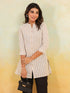 Janasya Women's Beige Cotton Striped Straight Short Kurti