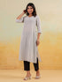 Janasya Women's White & Black Cotton Striped Straight Kurta