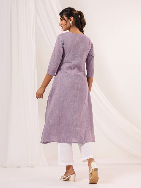 Janasya Women's Purple Cotton Solid Straight Kurta