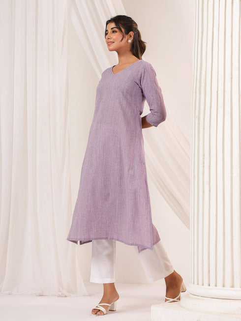 Janasya Women's Purple Cotton Solid Straight Kurta