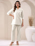 Off White Cotton Solid Staright Pant
