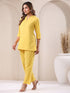 Yellow Cotton Solid Straight Pant