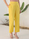 Yellow Cotton Solid Straight Pant