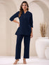 Navy Blue Cotton Solid Straight Pant