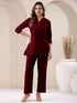 Maroon Cotton Blend Solid Straight Pant