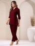 Maroon Cotton Blend Solid Straight Pant