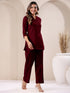 Maroon Cotton Blend Solid Straight Pant