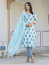 Blue Pure Cotton Floral Printed Straight Kurta Set