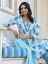 Blue Pure Cotton Floral Printed Straight Kurta Set