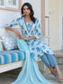 Blue Pure Cotton Floral Printed Straight Kurta Set