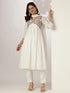 White Dobby Pure Cotton Embroidered A-line Kurta Set