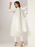 White Dobby Pure Cotton Embroidered A-line Kurta Set