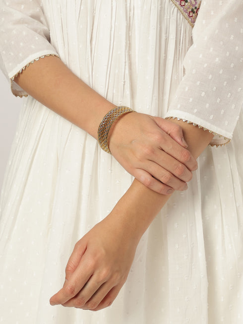 White Dobby Pure Cotton Embroidered A-line Kurta Set