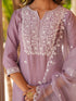 Lavender Silk Blend Embroidered Straight Kurta Set