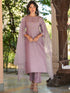 Lavender Silk Blend Embroidered Straight Kurta Set