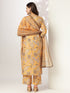 Mustard Silk Blend Floral Printed Straight Kurta Set